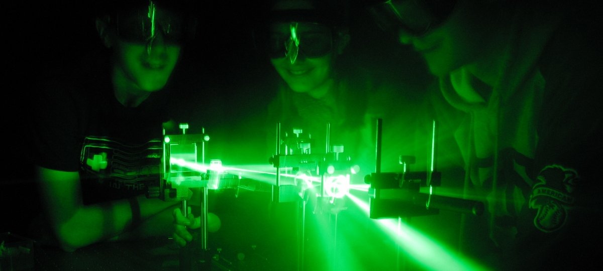 Students in the optics lab.