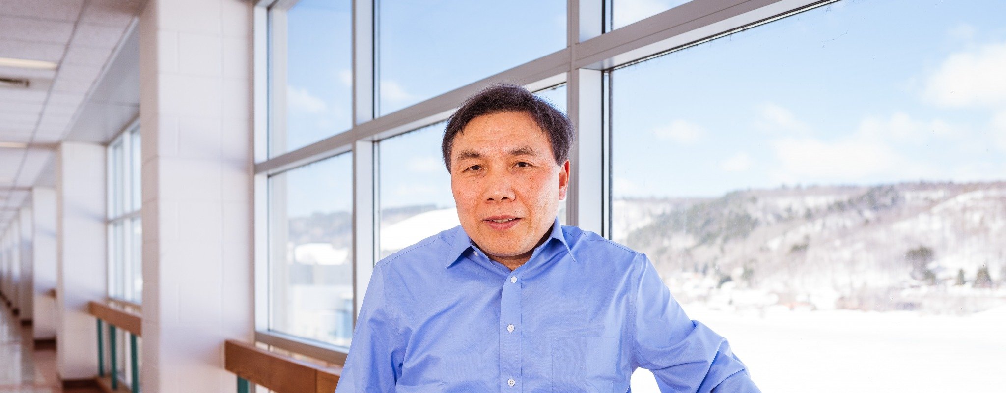 Professor Yun Hang Hu works in his lab in the Minerals and Materials Engineering Building