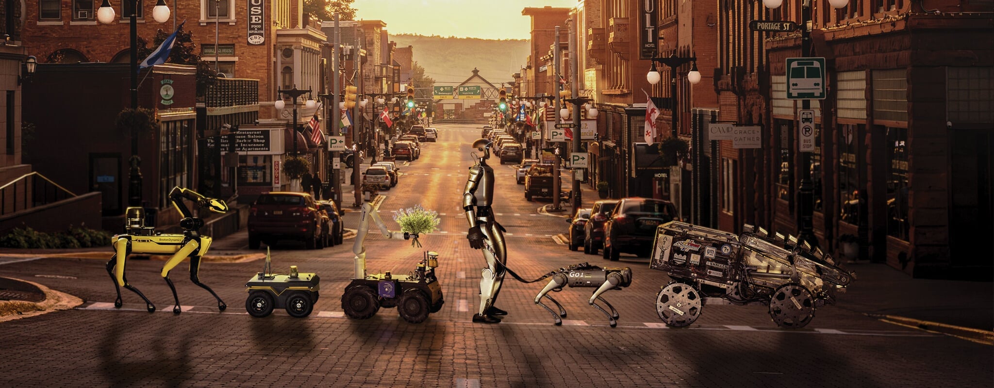 Michigan Tech robots walk the street of downtown Houghton