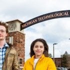 Husky Nation Celebration - Spring commencement undergraduate student speaker Vincent Barfield, left, and graduate student speaker Zazil Santizo-Huerta stand beneath the new Alumni Gateway Arch, to be dedicated Friday. Head to Michigan Tech News to meet all three commencement speakers and get details on the many campus celebrations happening this weekend.
