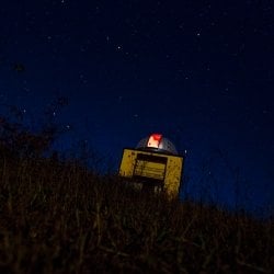 Night view of the exterior of the observatory