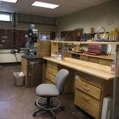 Wooden bench in machine shop