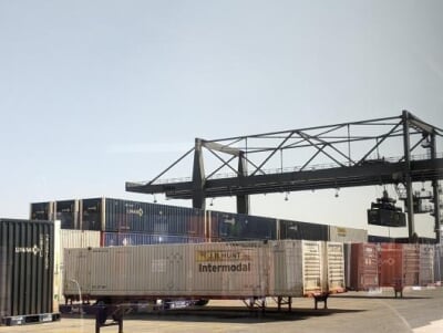 Rail cars being unloaded