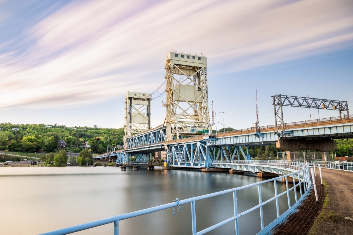 The iconic Portage Lift Bridge connects Houghton with our sister city, Hancock. Portage Lake Lift Bridge.