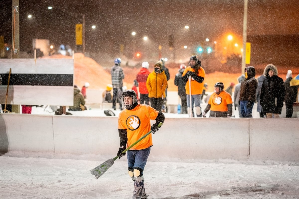 Study hard, play hard. Explore all the activities Michigan Tech has to offer. Students playing broomball.