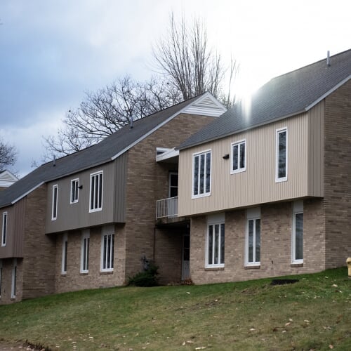 Aerial image of the Daniell Heights apartments on MTU campus.