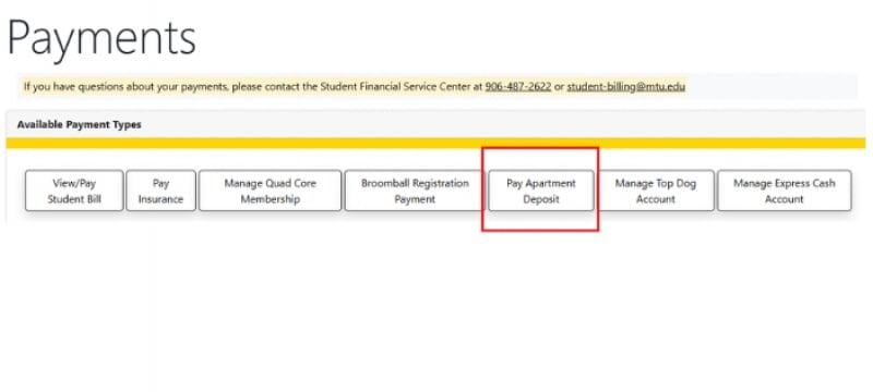 Pay Apartment Deposit Tab