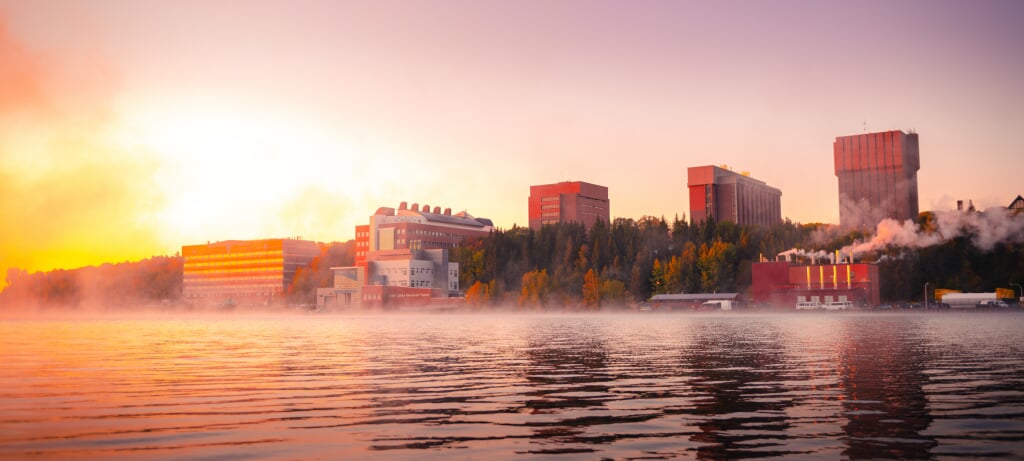 Michigan Tech's campus at sunset