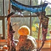 Fiber, yarn and felted wool sculpture