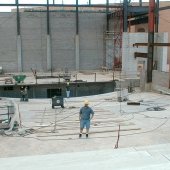 Metal steel structure of the Rozsa during construction on the stage floor