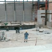 Metal steel structure of the Rozsa during construction on the stage floor