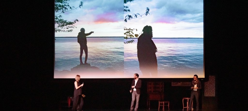 Film projected on screen on the Rozsa stage