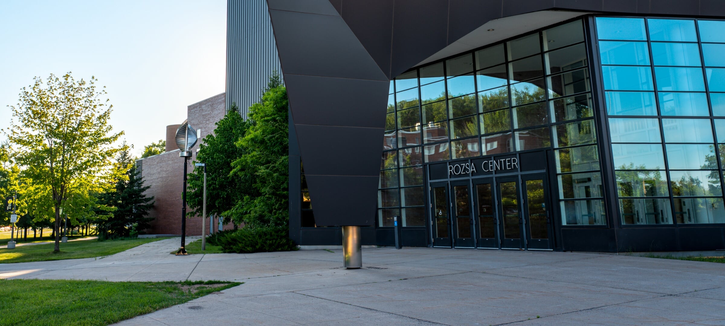 Exterior of rozsa the building in the summer with a blue sky