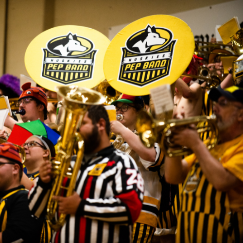 Huskies Pep Band performs on stage