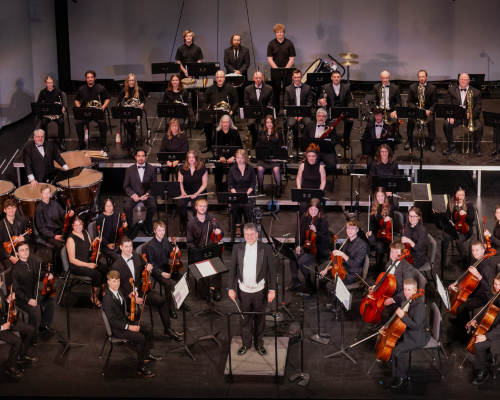 The Keweenaw Symphony Orchestra poses on stage