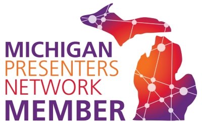 "Michigan Presenters Network Member" next to an image of Michigan