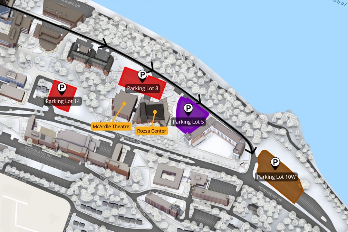 directions and parking for Rozsa Center parking