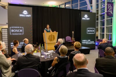 Rozsa Gala with sponsor logos on LED wall