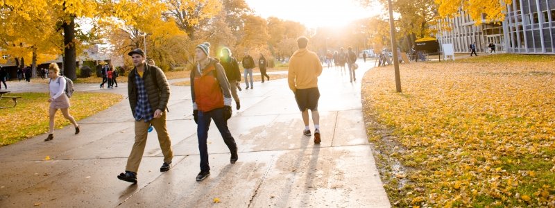 Students walking in front of Fisher Hall