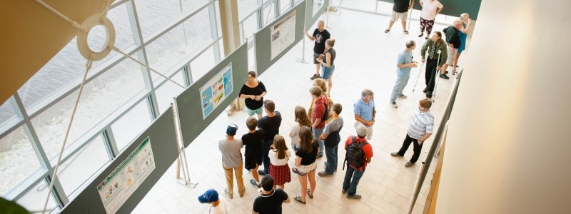 Display of posters in the Great Lakes Research Center.