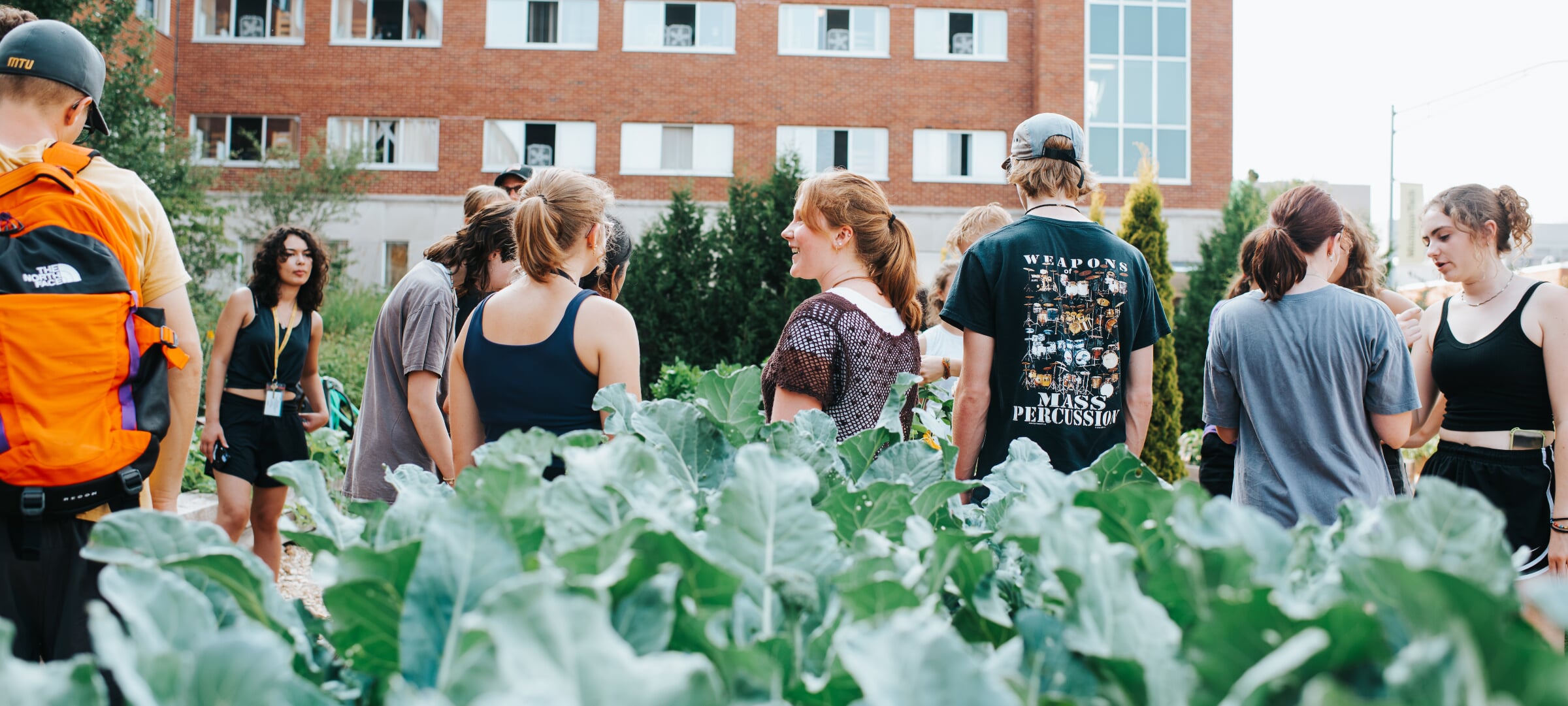 People in a community garden talking to each other