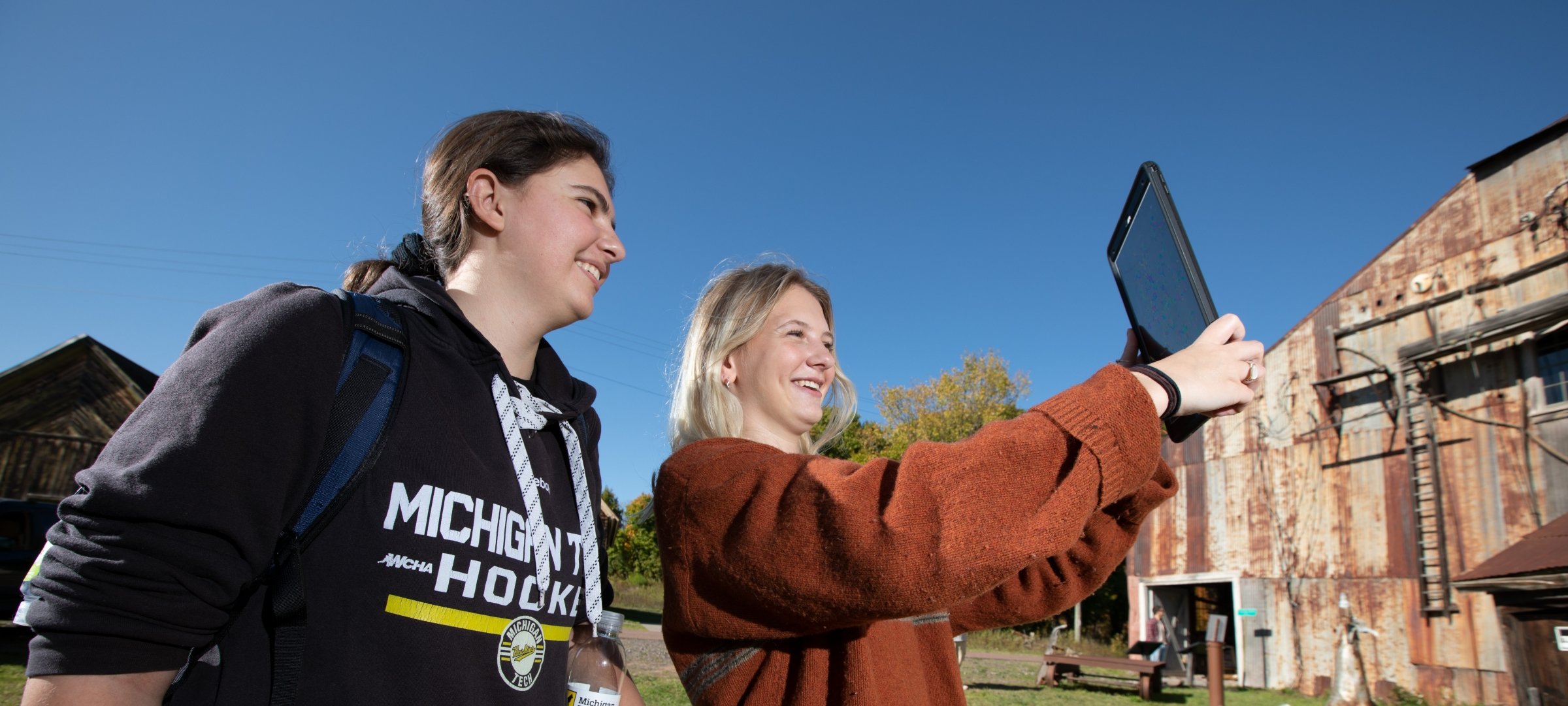 Two students using the using KeTT at Quincy Mine