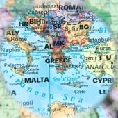 Globe of the world focused on Greece