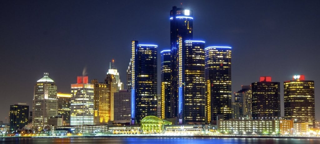 Detroit skyline at night