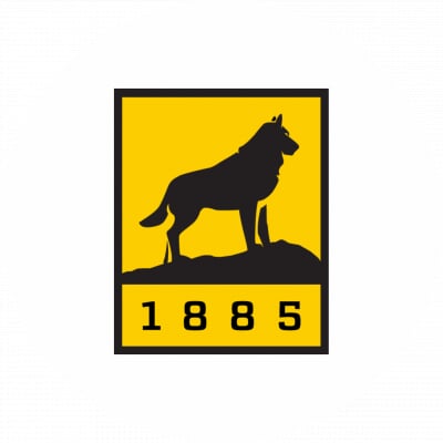 Black Husky Icon Logo with yellow backdrop inside the logo overlaid on a white background