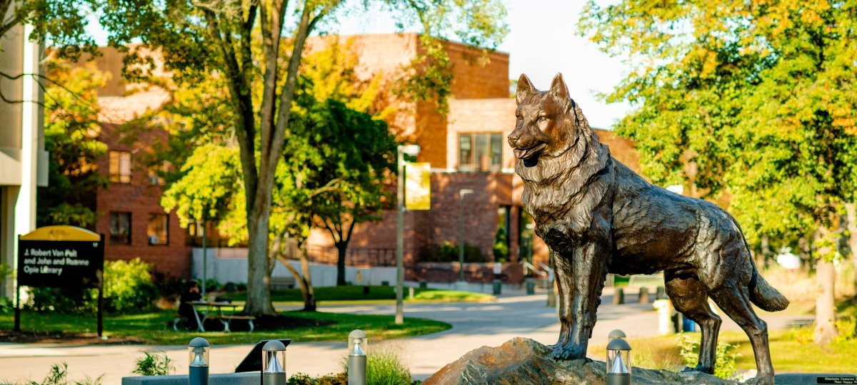 Michigan Tech's Husky statue.