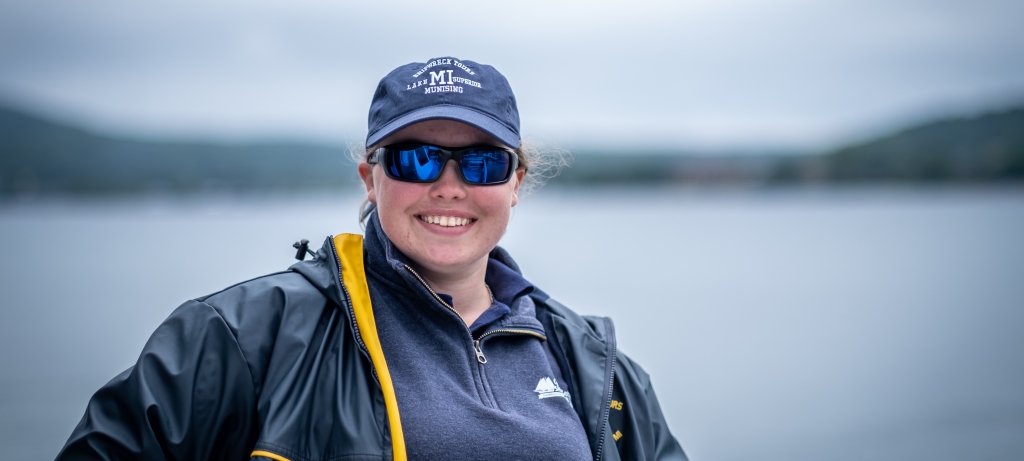 Maci Cornish on the water for the Lake Superior Glass Bottom Tour boat
