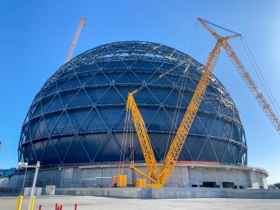 The Sphere under construction in Las Vegas.