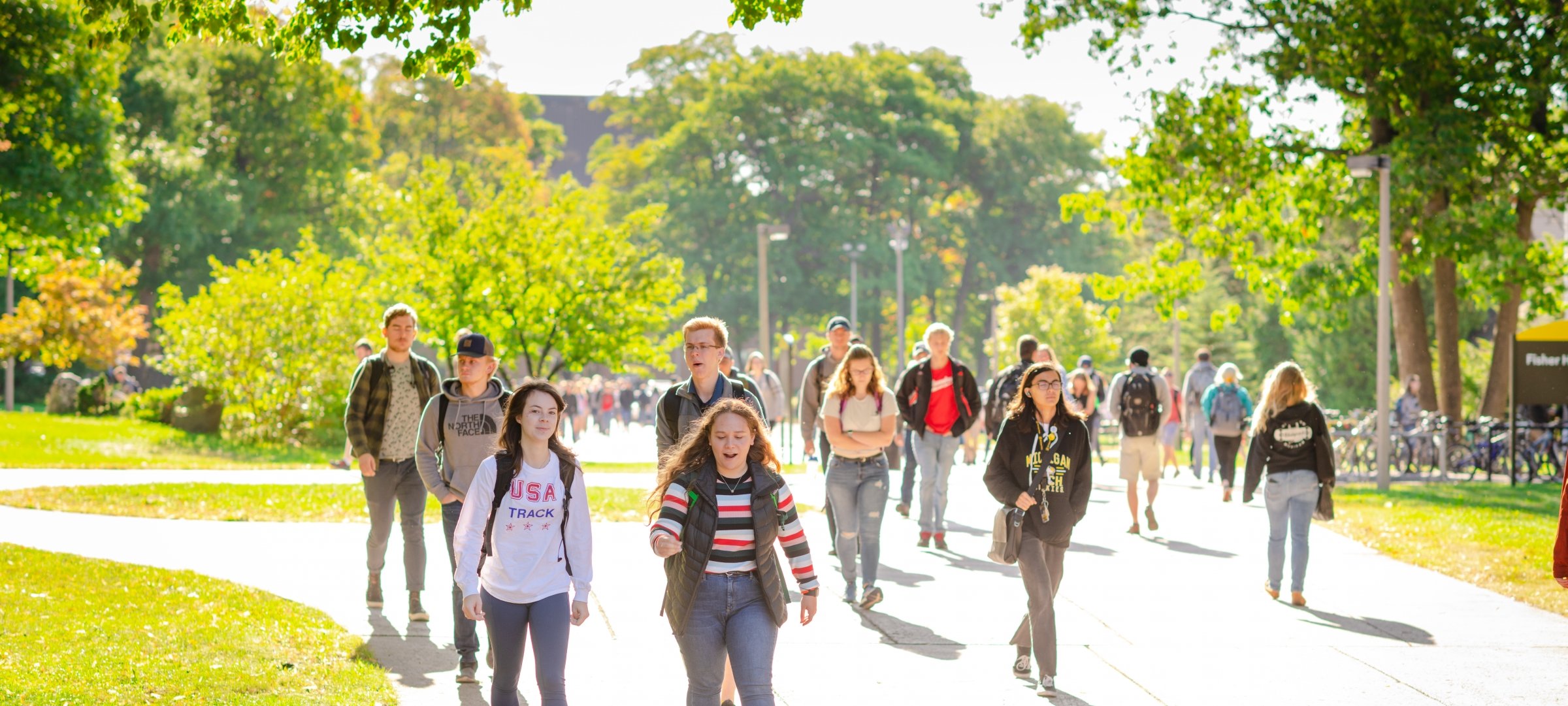 Students walking on campus.