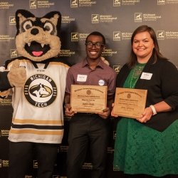 Rising Star of the Year Jaylen Body poses with Advisor of the Year Jenny Apriesnig both of Collegiate DECA.