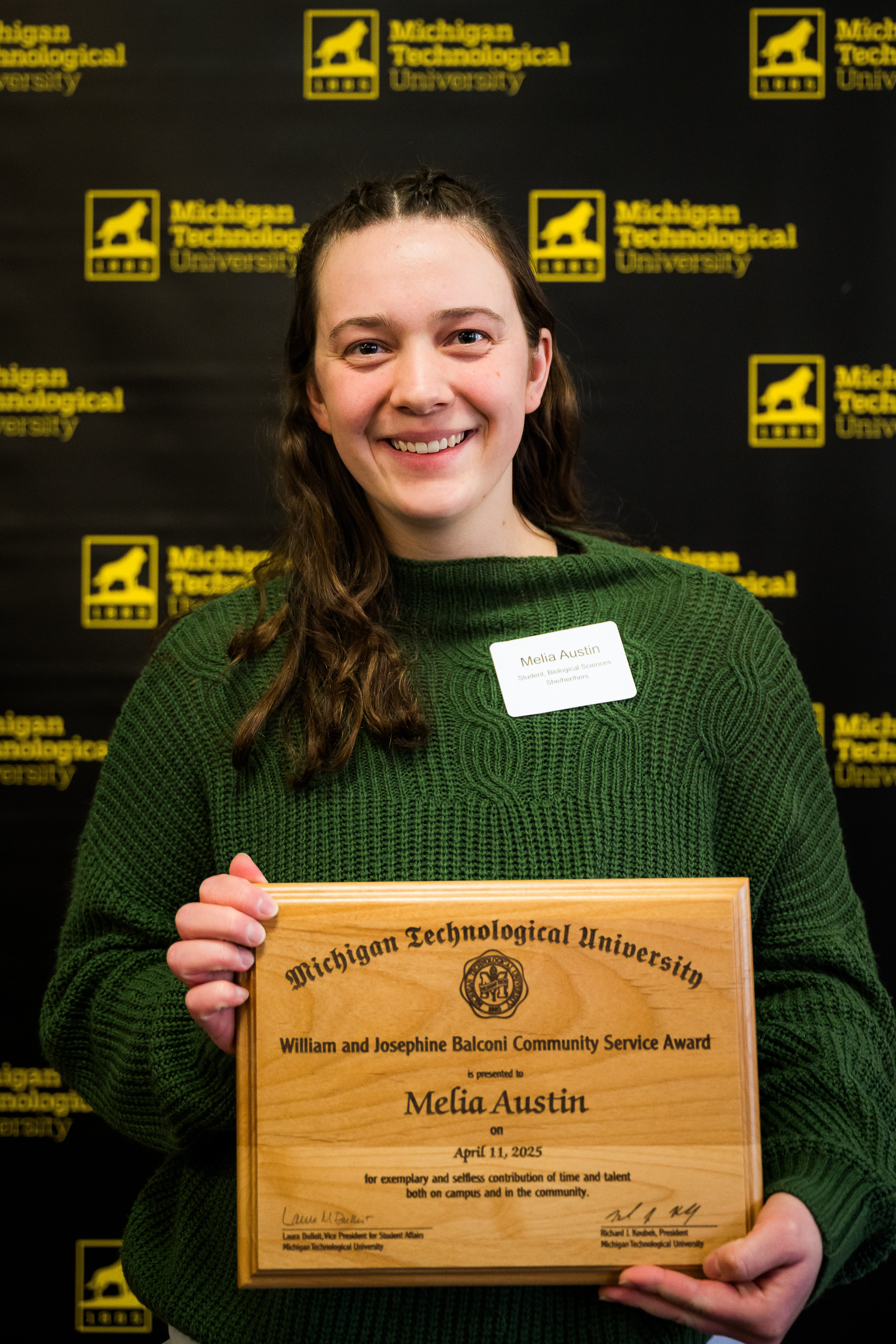 Micaela Geborkoff poses with the Balconi Award