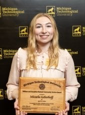 Micaela Geborkoff poses with the Balconi Award