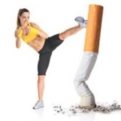Girl kicking a cigarette