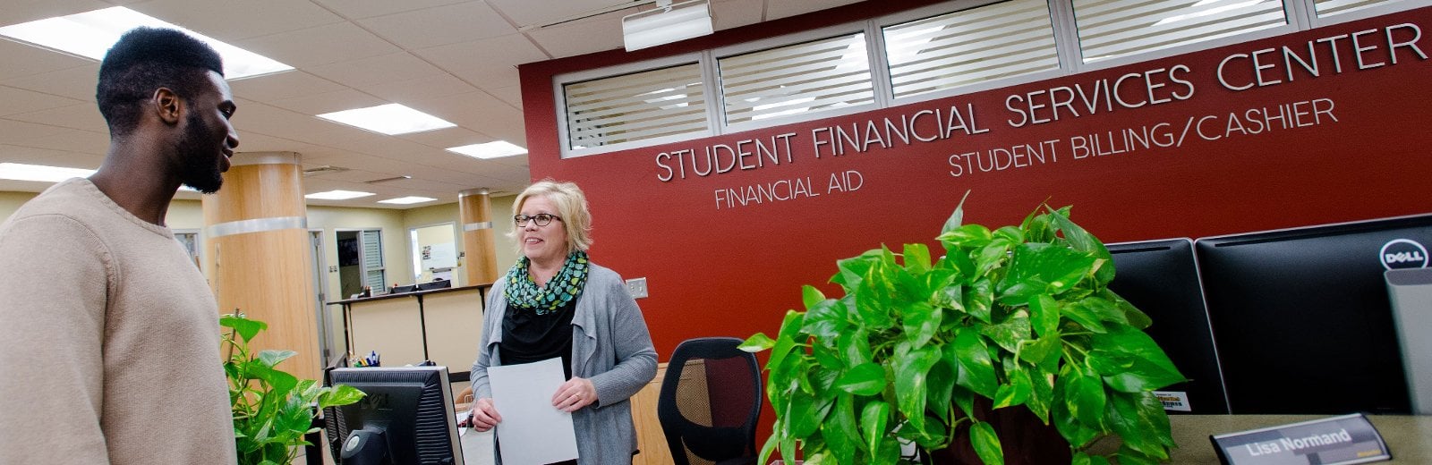 Student at the Student Billing front desk.