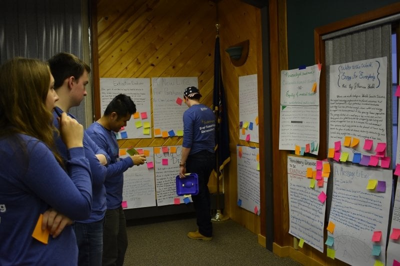 2019 participants doing an activity putting post-it notes on flipchart papers.