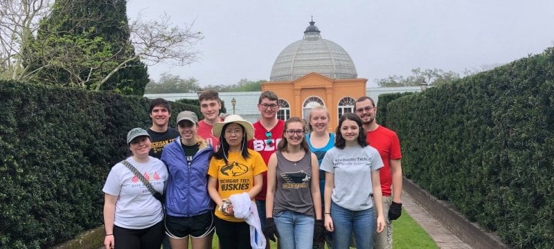 Students in front of a building.