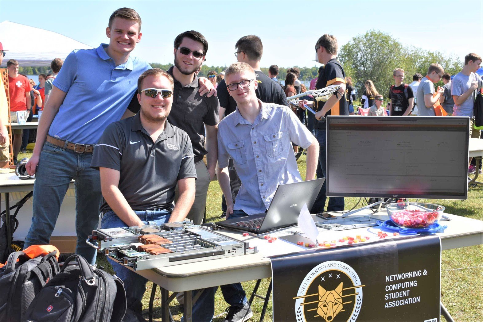 Students around the pep band at K-Day.