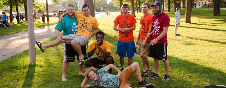 Students posing on campus 