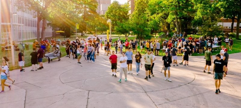 Orientation Students walking through campus