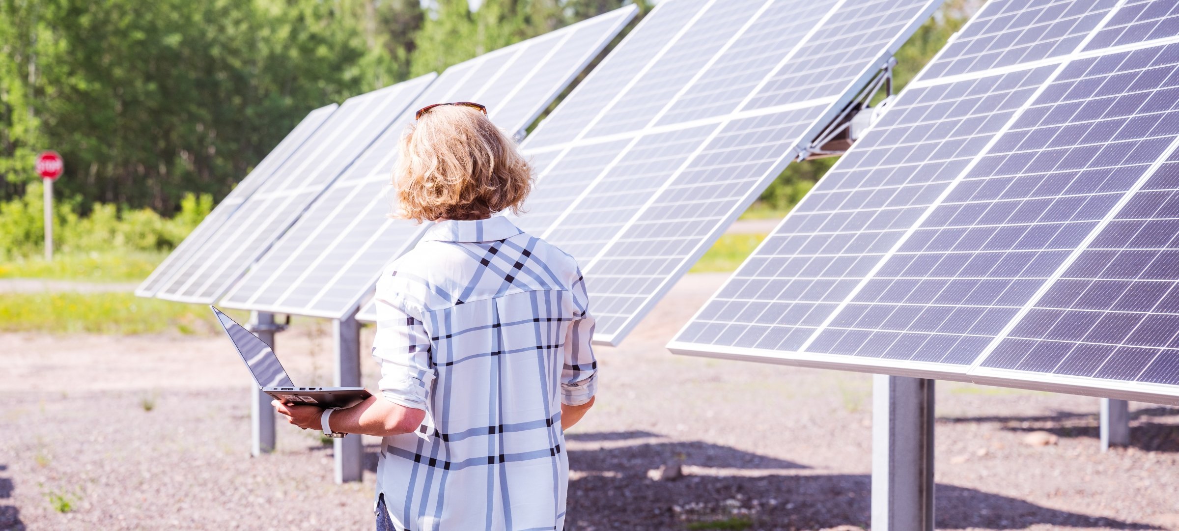 Researcher monitors solar panels