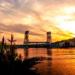 Lift bridge at sunset