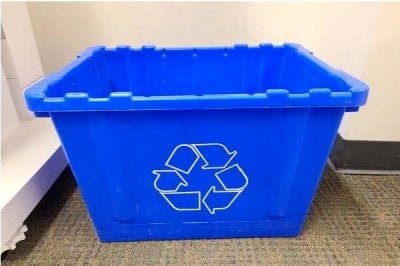 Blue recycling bin