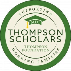 Thompson Scholars, Thompson Foundation. MTU Supporting Working Families Logo.