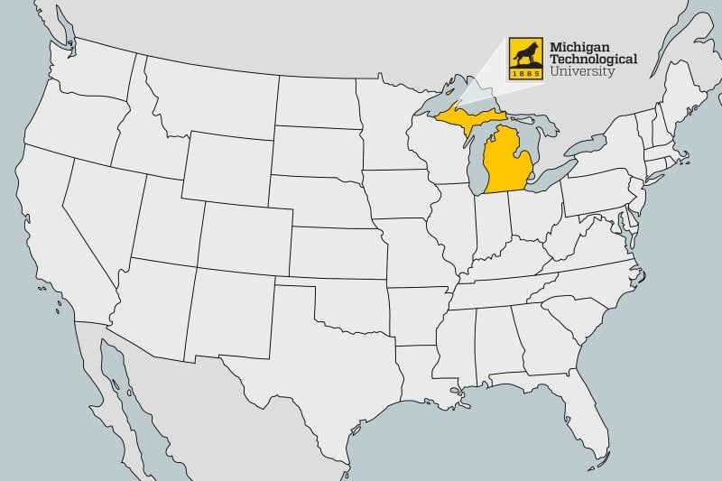 Map of United States showing Michigan Tech location.