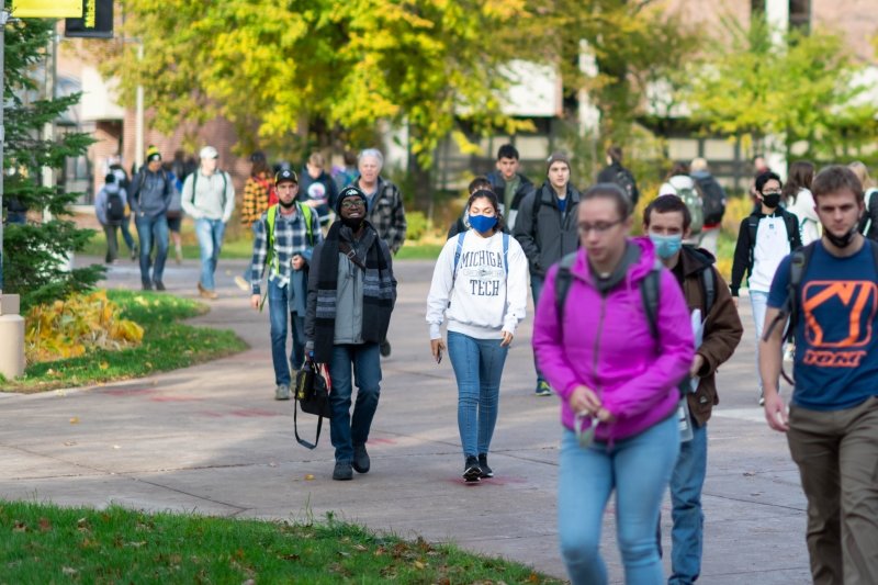 Students walking on campus.