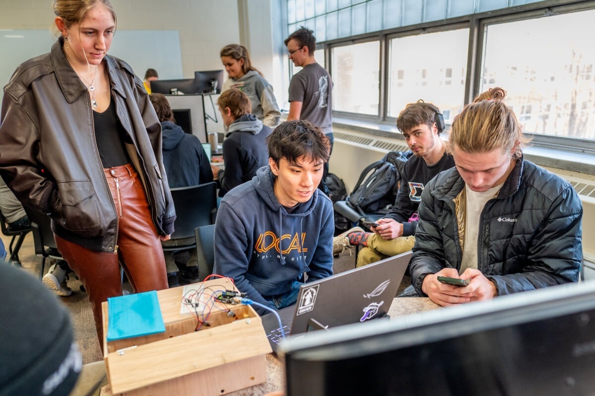 Students working on an engineering prototype